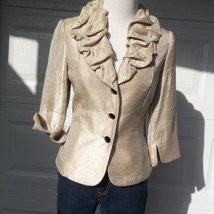 Adrianna PAPELL shimr  Beige Ruffle neck Blazer